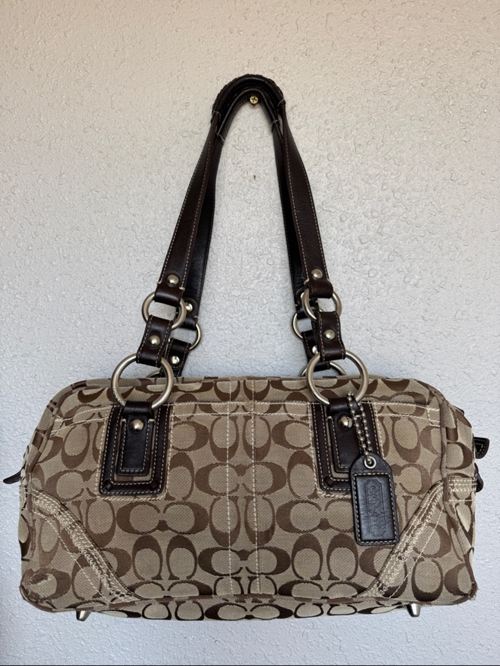 Coach Beige and Brown Signature Logo Shoulder Bag